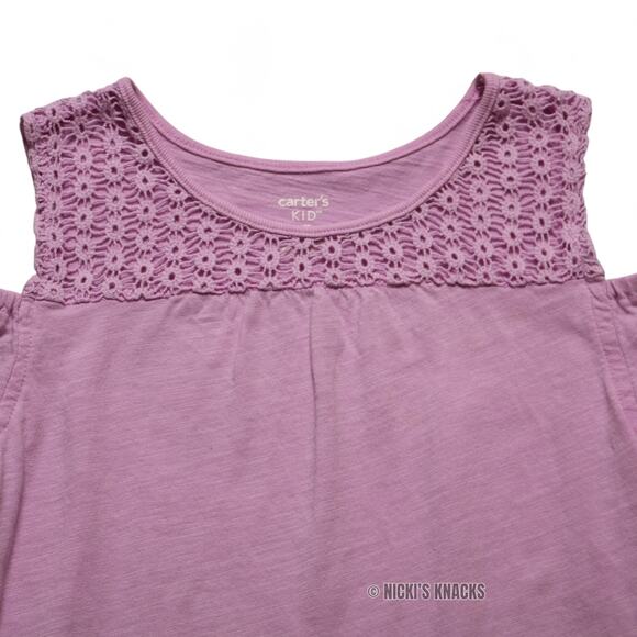 4/$20 - Carters Girls Lilac Purple Cold Shoulder Crochet Blouse Top Size 7 - Picture 3 of 7